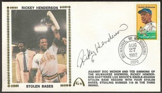Rickey Henderson Signed 119 Season Stolen Base Record Gateway Stamp Cachet