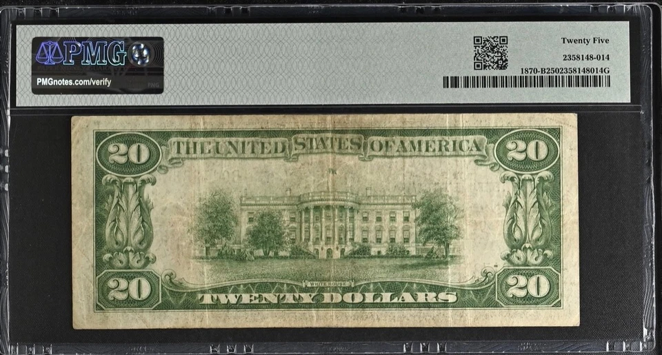 1929 $20 Federal Reserve Bank Note New York NY Fr. 1870-B Jones Woods PMG VF25 - Image 2 of 2