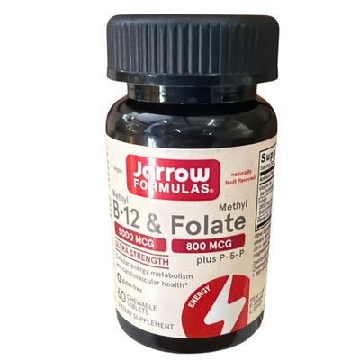 Jarrow Formulas Methyl B-12 5000mcg Folate 800mcg P-5-P 60 Chewable Tablets
