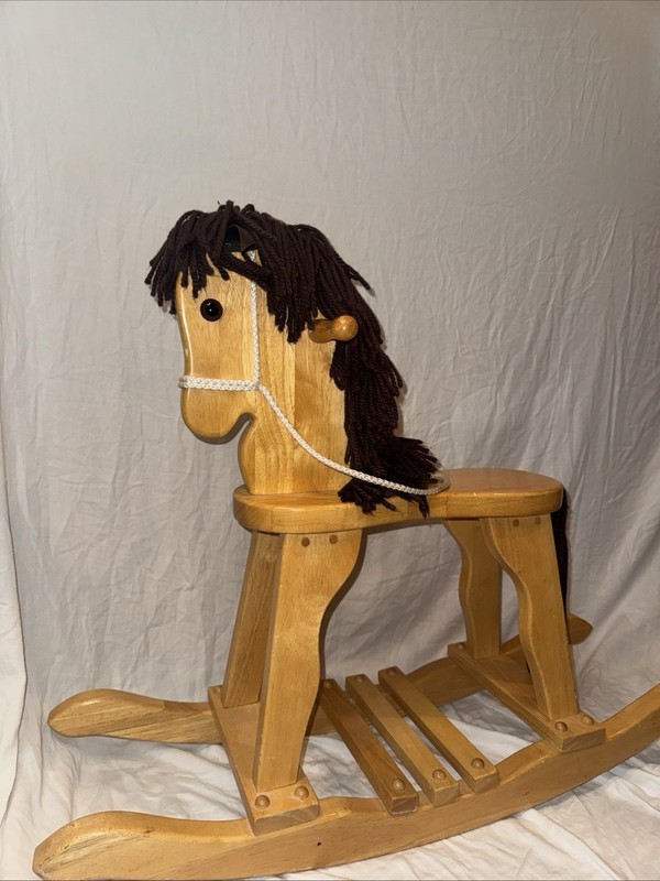 Wooden Rocking Horse Toy Rocker with Yarn Mane and Tail, Ages 3-5