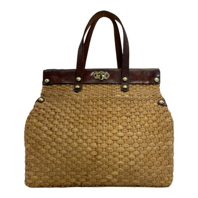 Vintage 60s 70s JOHN ROMAIN Woven Straw Leather Satchel Bag