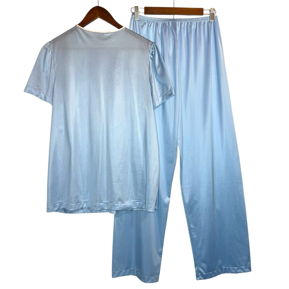Conjunto de pijama vintage Vanity Fair azul satinado para mujer canesú acolchado mediano hecho en EE. UU. Foto 4 de 4