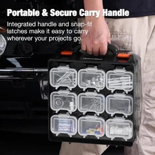 ValueMax Small Parts Organizer Box Double-Sided Tool Box with 18 Removable Bins