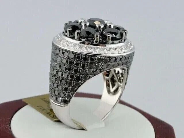 4Ct Round Cut Lab Created Black Diamond Men's Pinky Ring 14k White Gold Finish - Image 2 of 4