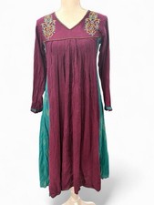 Vintage 1970s Handmade Afghan Kuchi Boho Dress Size M/L Purple Teal Beaded Retro