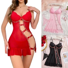 Sexy Womens Cotton Lingerie Babydoll Sleepwear Honeymoon Lace Mini Dress Boudoir