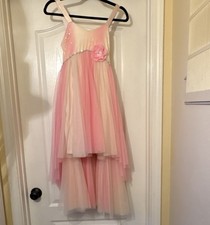 Girls Pink Sleeveless Tulle Dance Dress with Flower and Sequins