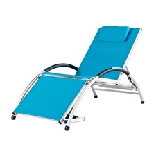 Vivere Aluminum Reclining Dockside Sun Lounger for Patio Pool, True Turquoise
