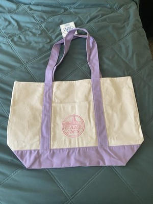 Trader Joe's Canvas Reusable Shopping Bag lavender 20x6x12in Foldable Tote