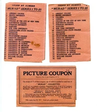 Three 1911 Murad Cigarrettes Felt Pennant Coupons (3)