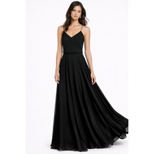 Jenny Yoo Inesse Chiffon V-Neck A-Line Maxi Dress Navy Bridesmaid Gown Size 2