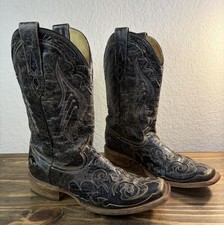 Corral Black Distressed Leather Western Cowgirl Square Toe Boots A2402 Sz 10M