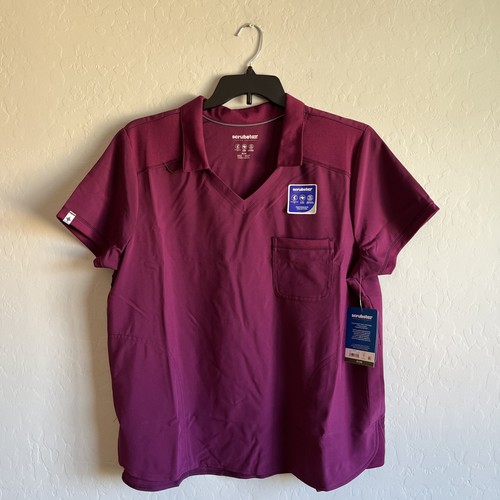 Scrubstar Women's Size XL Antimicrobial Premium Performance Collar Top - Wine  - Picture 6 of 18