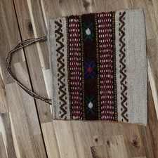 Vintage Woven Fabric Boho Shoulder Bag Multicolor Geometric Ethnic Pattern