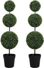 4FT Uv-Resistant Artificial Triple Ball Boxwood Topiary Set of 2, All-Weather Ou