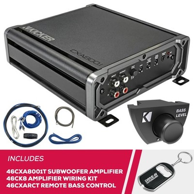 Kicker 46CXA8001T Mono Sub Amplifier w/ 46CK4 Amp Kit & 46CXARCT Wired Remote