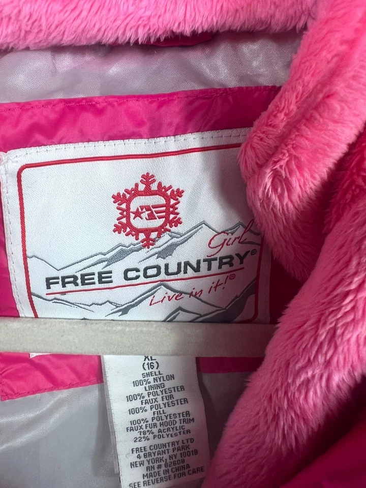 Abrigo Chaqueta con Capucha Free Country Piel Sintética Niñas Talla XL (16) Rosa Exterior Invierno Foto 3 de 4