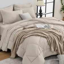 Beige Tan Twin Comforter Set - 5-Piece All Season Bed in a Bag Twin, Ultra So...
