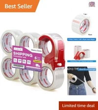Durable Multi-Purpose Packaging Tape - 6 Pack with Refilling Dispenser, 2.4 Mil
