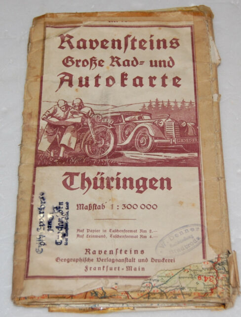 Ravensteins große Rad- und Autokarte Nr. 18 Thüringen Landkarte 1941 1:300000