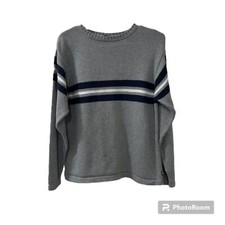 Gap Youth Boys Gray Stripe 100 Cotton Crewneck Long Sleeve Sweater Sz XL-12