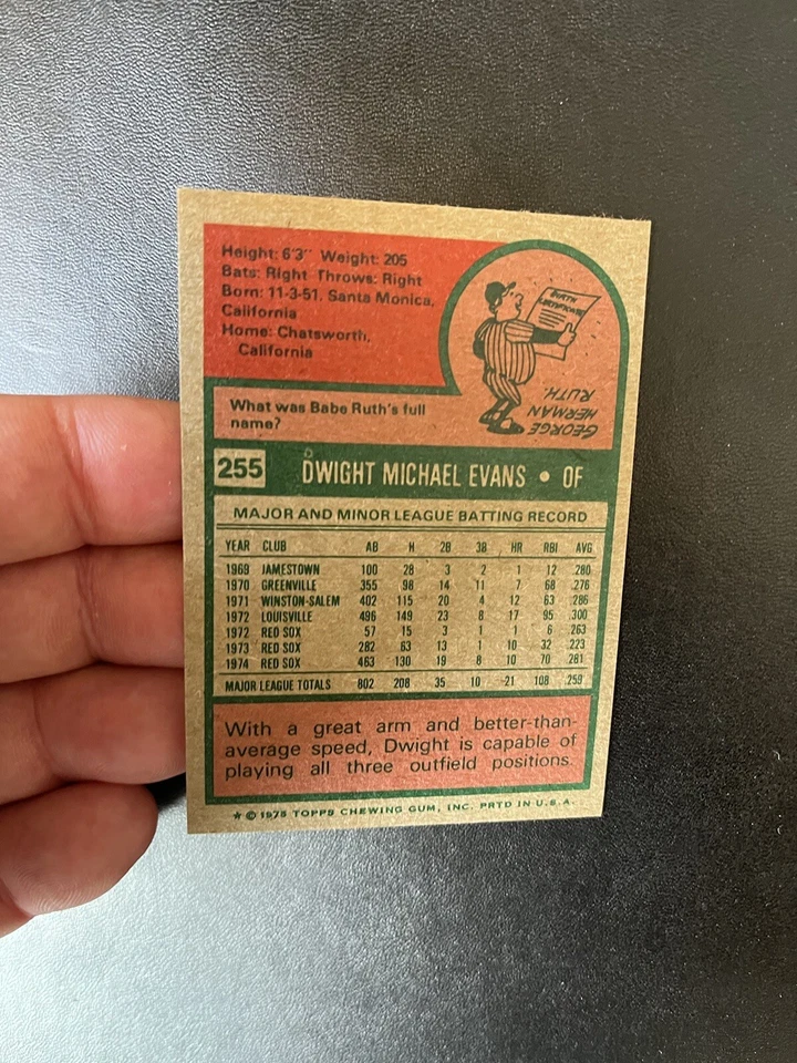 1975 TOPPS #255 DWIGHT EVANS BOS RED SOX— SHARP💥*** (wph) - Image 2 of 2