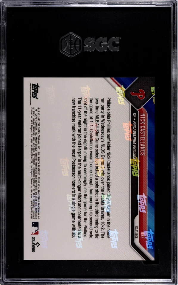2023 Topps Now #993 Nick Castellanos Base Card Phillies SGC 10 - Image 2 of 2