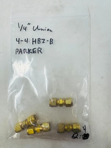 Parker Brass 1/4" CPI Tube x 1/4" CPI Tube Union Fitting, 4-4 HBZ-B Pack of 4