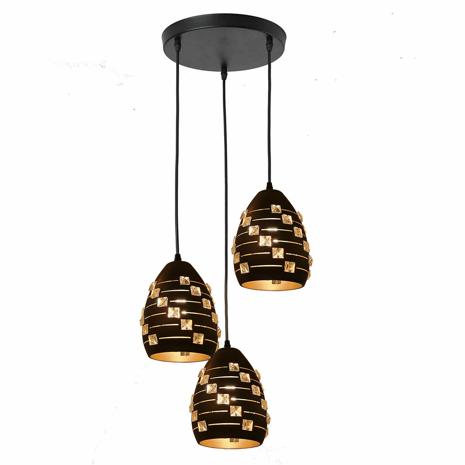Suspension de plafond multi-panneaux design 3 globes pour illuminer la salle à manger