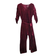NY Collection Red Crushed Velvet Jumpsuit Womens 2XP Petite Plus Size