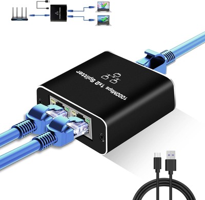 RJ45 Gigabit Ethernet Splitter 1000Mbps LAN Network Internet 1 to 2 Out Adapter