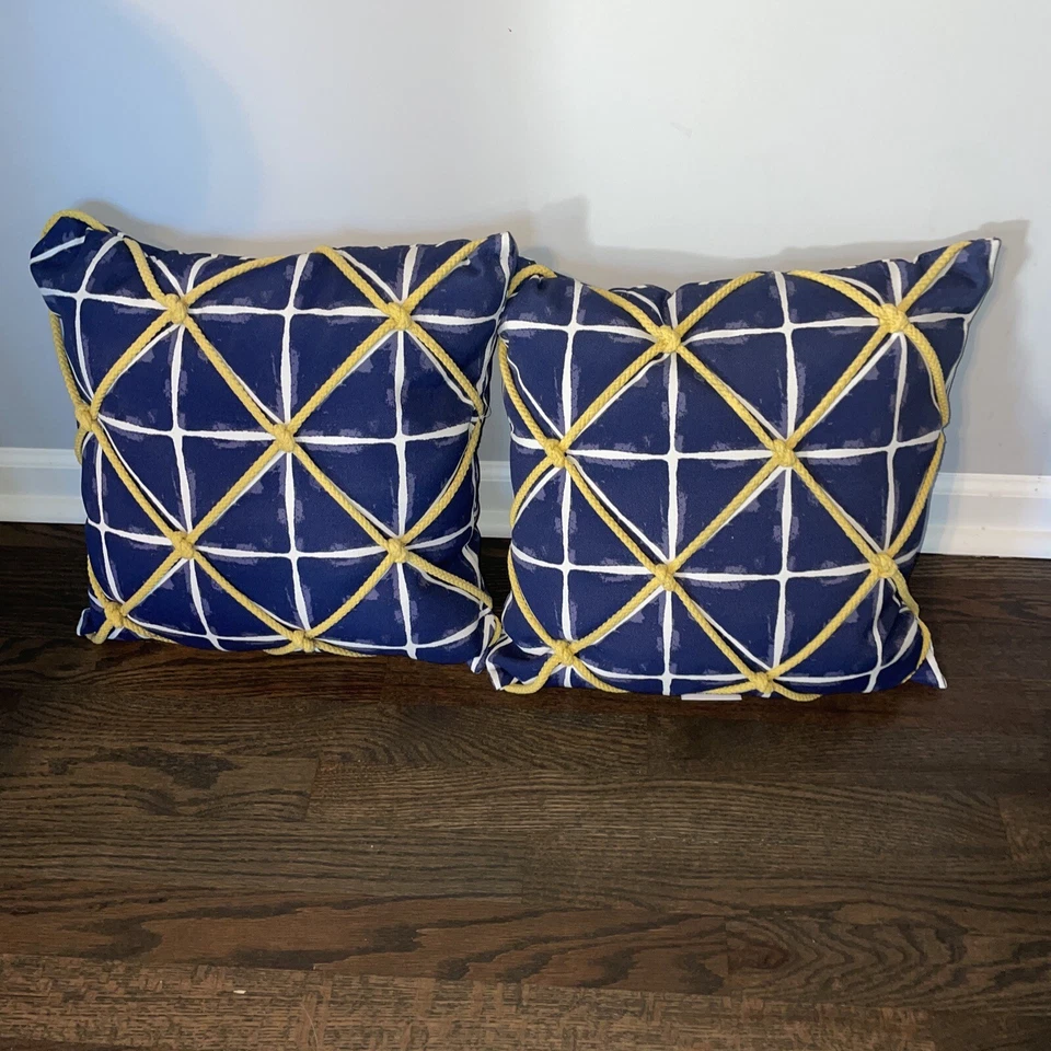 Allen+Roth Indoor Outdoor Pillows Patio Accent Nautical Navy Blue Yellow 17 X 17 - Image 4 of 4