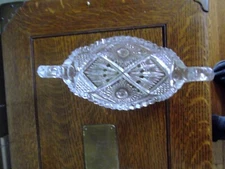 1 Antique AMERICAN BRILLIANT Cut Glass Crystal Oval Double Handled Relish Dish