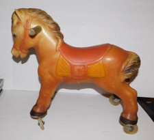 NEAT VINTAGE 1963 BLAZON INC BLOW MOLD HARD PLASTIC 17" RIDE ON HORSE