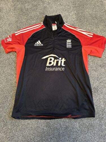 England Cricket Shirt BRIT Quarter Zip Crest Logo Adidas Polo Top Size 48/50 - Picture 1 of 9