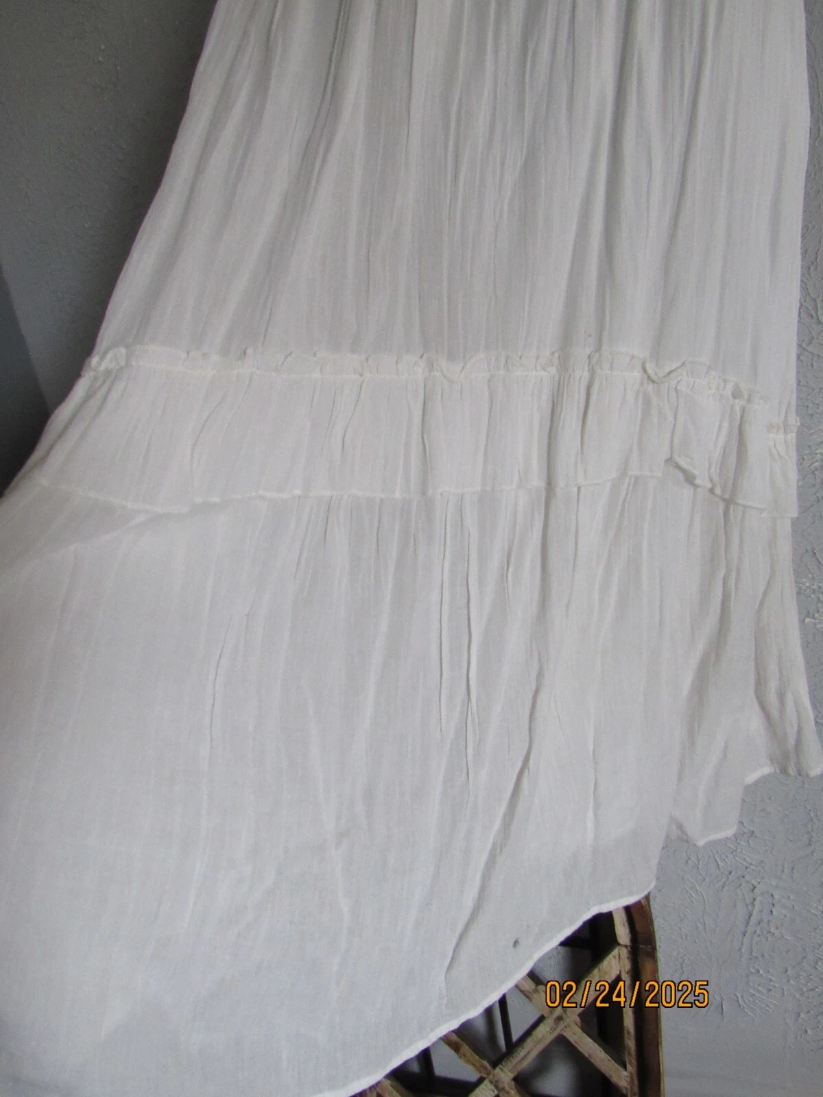 OFF WHITE Abito da spiaggia in velluto nuovo con etichetta tg S bianco garza spalline corda ricamato davanti retro foderato