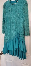 Vintage Blue Green Long Sleeve Laced Vintage David Rose Dress 12