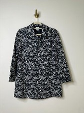 Chico's Black/White Linen Blend Tribal Flower Jacket Blazer Women's 0