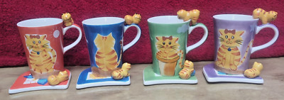 Hues N Brews Ceramic Tea or Coffee Mug & Coaster Set TABBY CAT