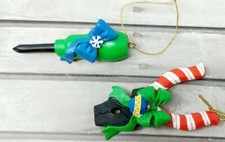 Ceramic Tool Christmas Ornament Lot 2 Decorations Screwdriver Pliers NOS