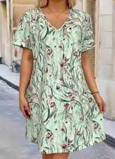 Shein Green Floral Polyester Short Sleeve Shift Dress House Dress Size Med NWOT