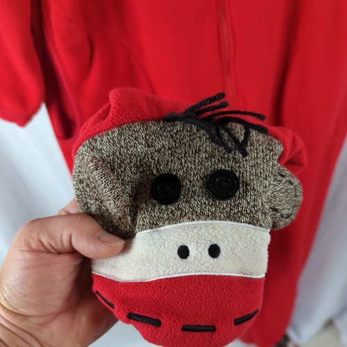 Nick & Nora Womens Pajamas size XXL Fleece Red Sock Monkey Feet Union Suit - Picture 5 of 10
