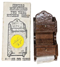 Vintage Concord Dollhouse Miniature Two Tier KITCHEN Wood Shelf + TOWEL #2357