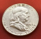 1959 D Franklin Half Dollar, 90% Silver, MS, Bell Lines, Free Shipping