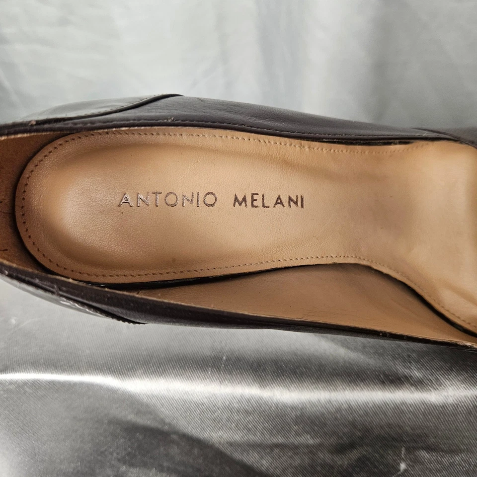 Tacones plataforma Antonio Melani punta abierta cuero marrón detalle de lazo para mujer Foto 4 de 4