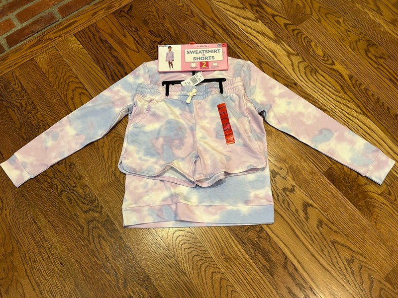 New!!! 32 Degrees Youth 2 piece Set Sweatshirt & Shorts Pink/Purple Sz 10/12