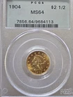 1904 LIBERTY HEAD QUARTER EAGLE $2.5 GOLD PCGS MS64