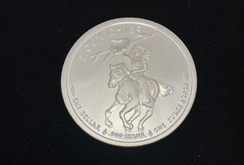 2020 1oz .999 Silver Proof-Like Sioux Chief Sovereign Nation One Dollar In Caps