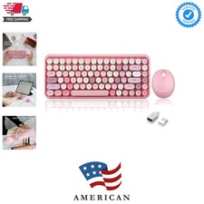 PERIDUO-713 Wireless Mini Keyboard and Mouse Combo, Retro Round Key Caps, Pas...