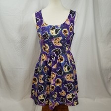 Retrolicious Galaxy Cats Womens Medium Fit & Flare Dress Purple Space Print